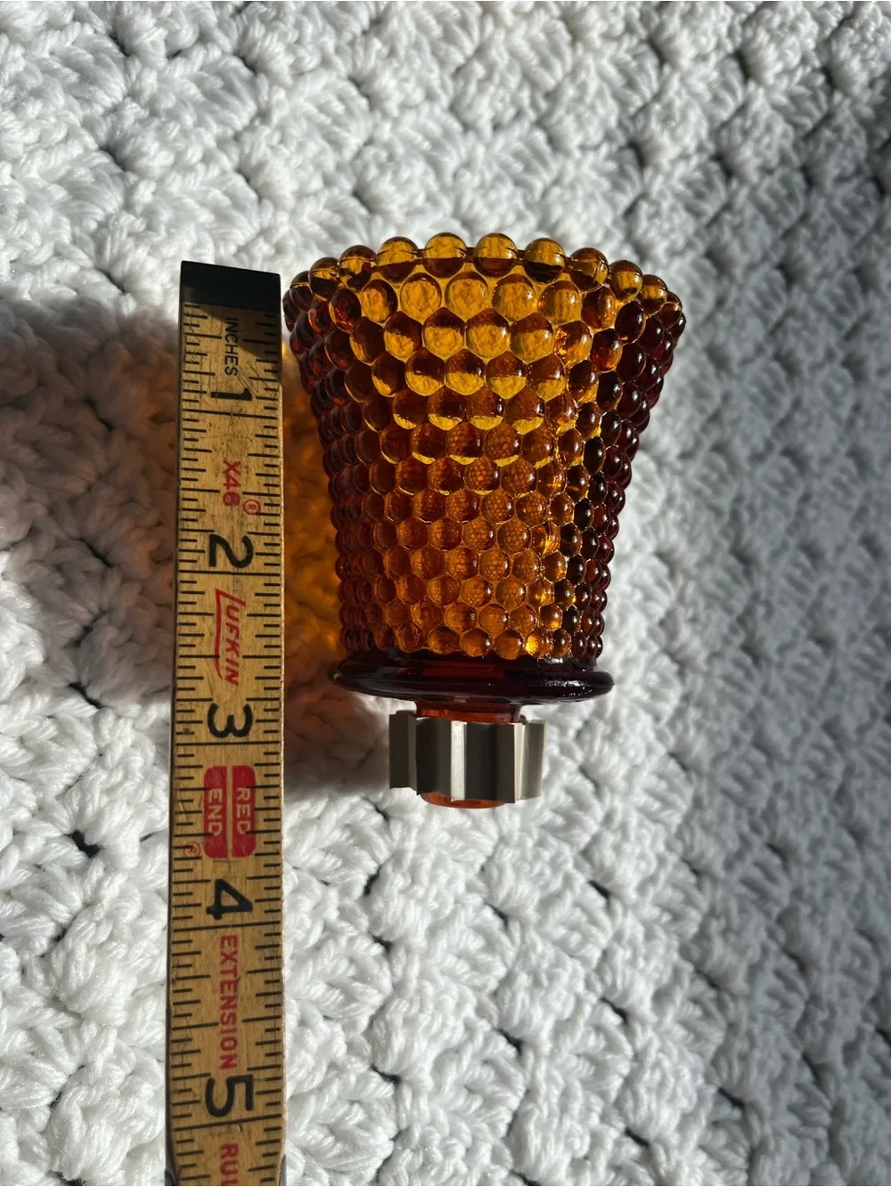 Set of 2 Vintage Amber Hobnail Glass Peg Votive